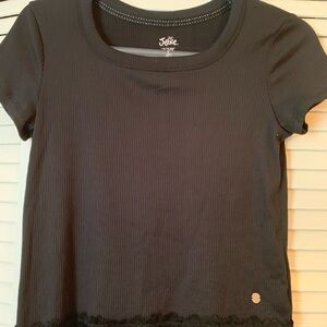 Justice Black Ribbed Tee with Lace Hem